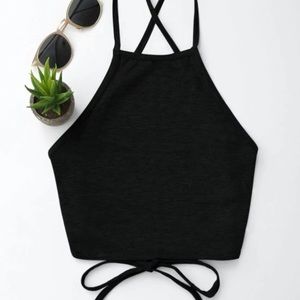 Open Back Black Crop Tank/Top